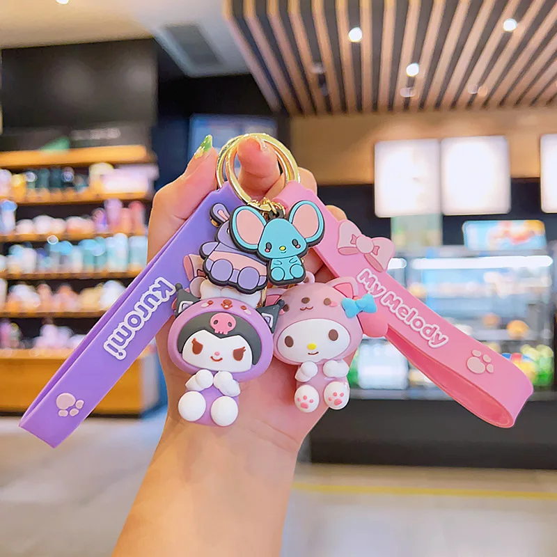 

Anime Cartoon Kawaii Hello Kitty Keychain Melody Kuromi Cinnamoroll Toys Cute Pendant Dolls Car Key Ring Girl&Child Gifts
