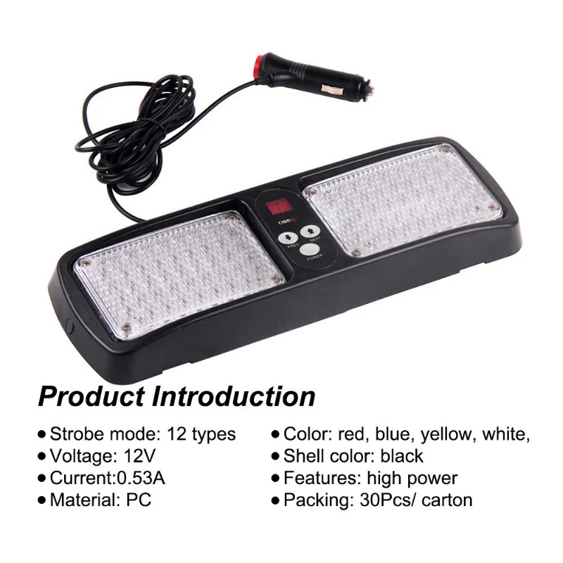 LED 자동차 바이저 스트로브 점멸등 실내 앞유리 차양판 비상 경고등 선바이저 패널 DC 12V 12가지 모드