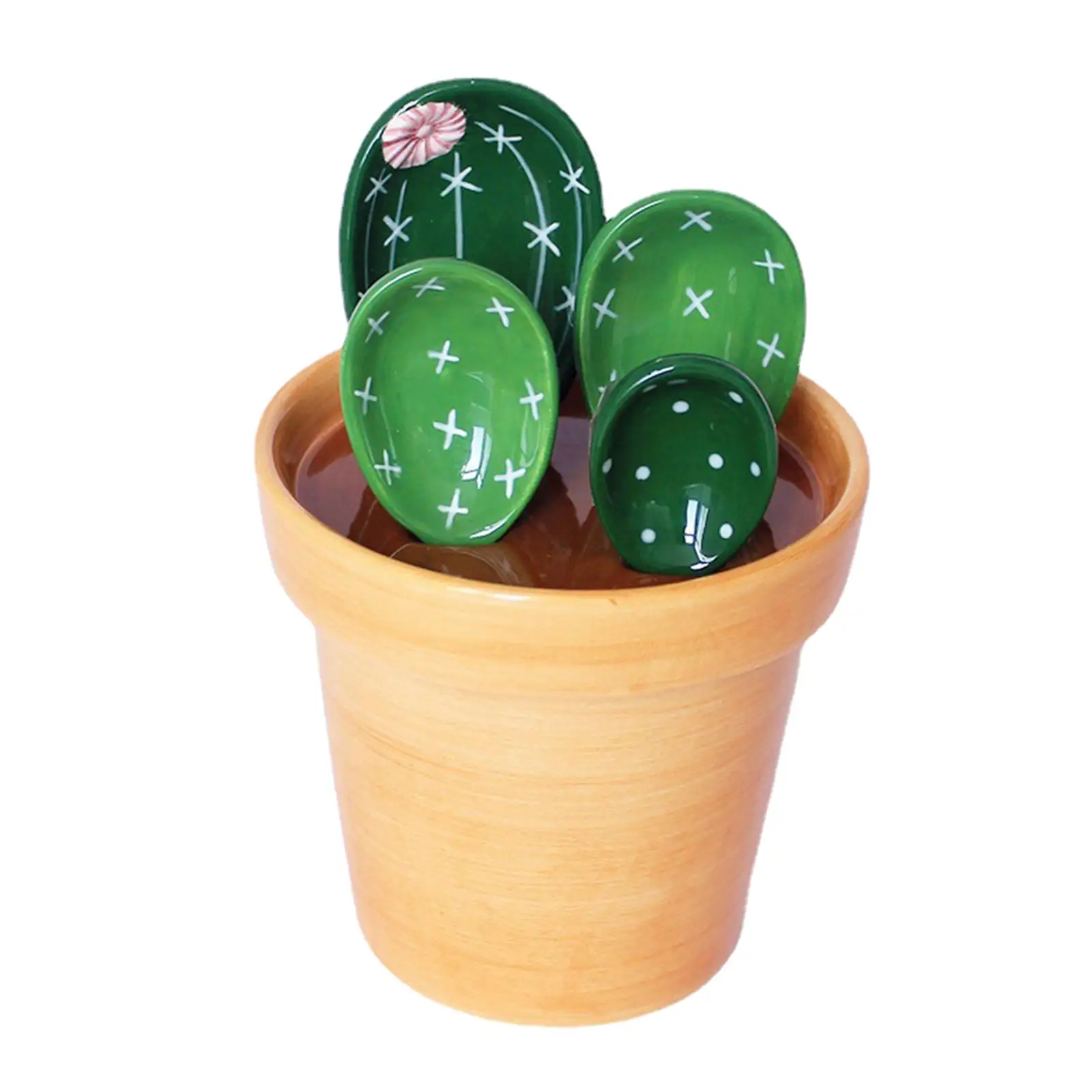 Measuring Spoons with Base in Flower Pot Cactus Scale Spoon Rice Spoon for Rice
