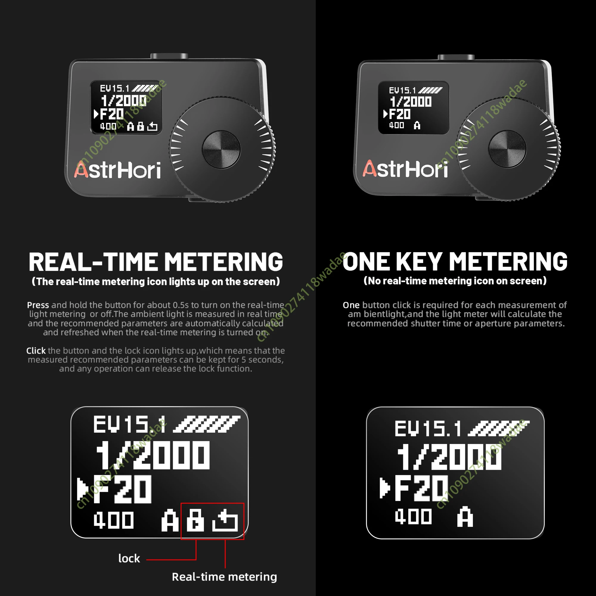 AstrHori AH M1 카메라 라이트 미터 두 개의 다이얼 핫 콜드 슈 고정 셔터 ISO 사진 라이트 미터 DSLR 카메라용