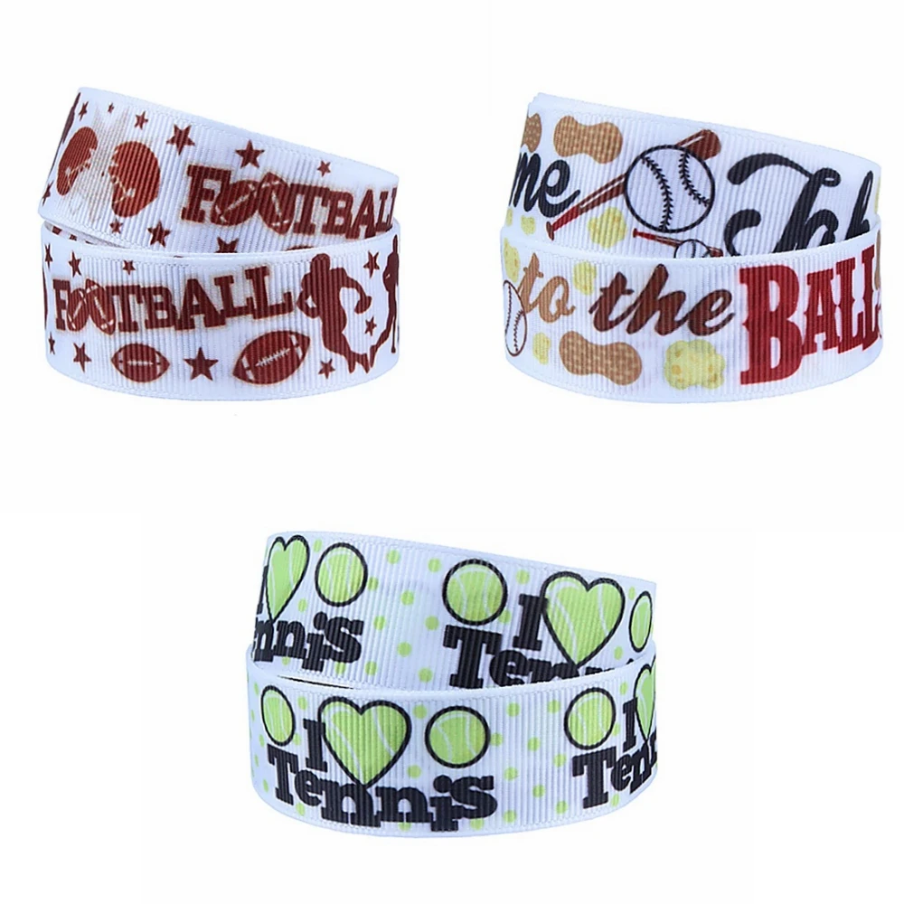 10yards Football Tennis Ribbon Printed Sport Cartoon Grosgrain Ribbon for Hairbows DIY Sewing Accessories Craft Materials