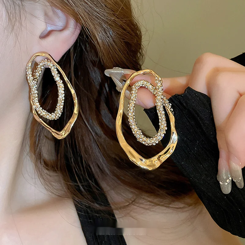 Irregular Oval Earrings With Fashionable Design, Light Luxury And High-end Earrings For Women_voghion.com