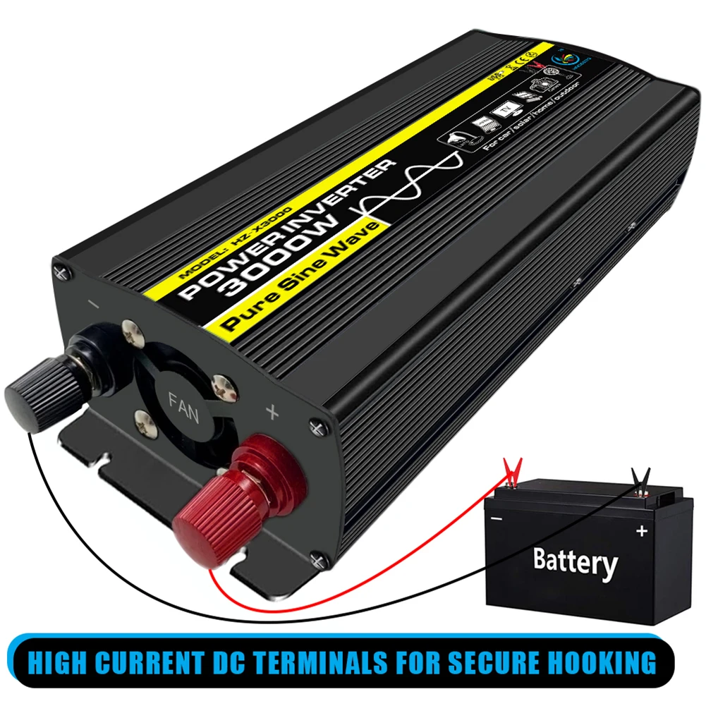 3000W Car Power Inverter Modified Sine Wave LED Display DC 12V/24V/48V/60V To AC 220V Solar Transformer Convert | Автомобили и