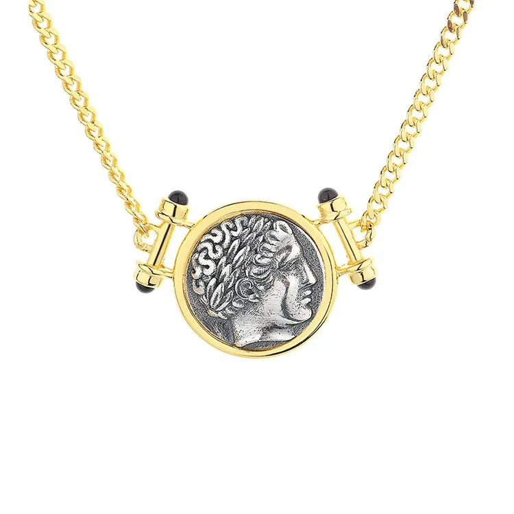 

ABL-1 ZFSILVER S925 Sterling Silver Fashion Trendy Apollo Retro Gold Ancient Coin Necklace For Women Party Wedding Chram Jewelry