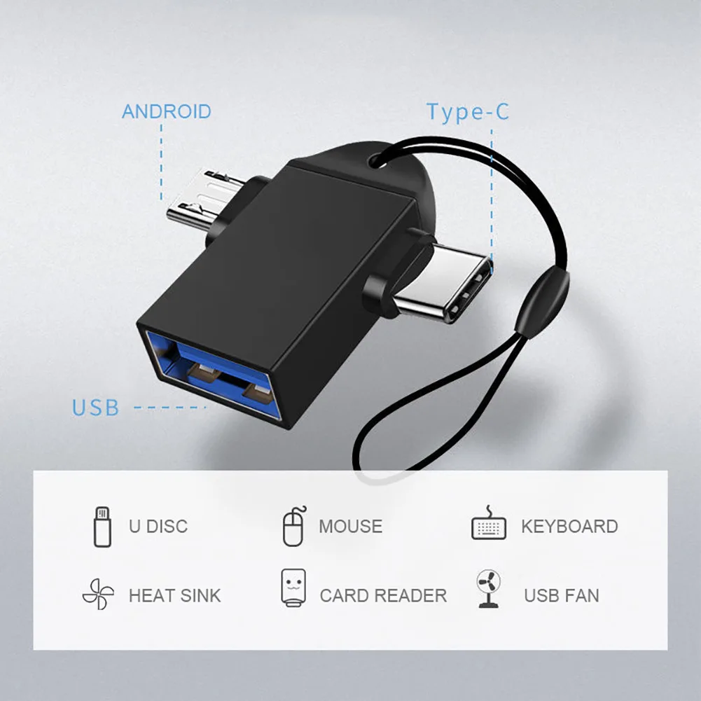 Two In One OTG Adapter USB 3.0 Female To Micro USB Male and C Male Connector Aluminum Alloy on The Go Flash Disk Converter