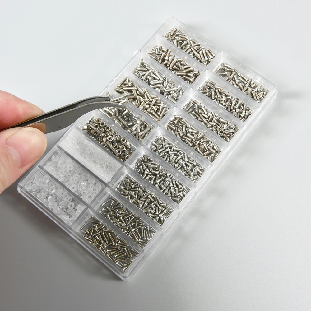 1000pcs Stainless Steel Screw Sunglass Watch Spectacles Phone Glasses Screws Nuts Screwdriver Home Repair Box Combination Set