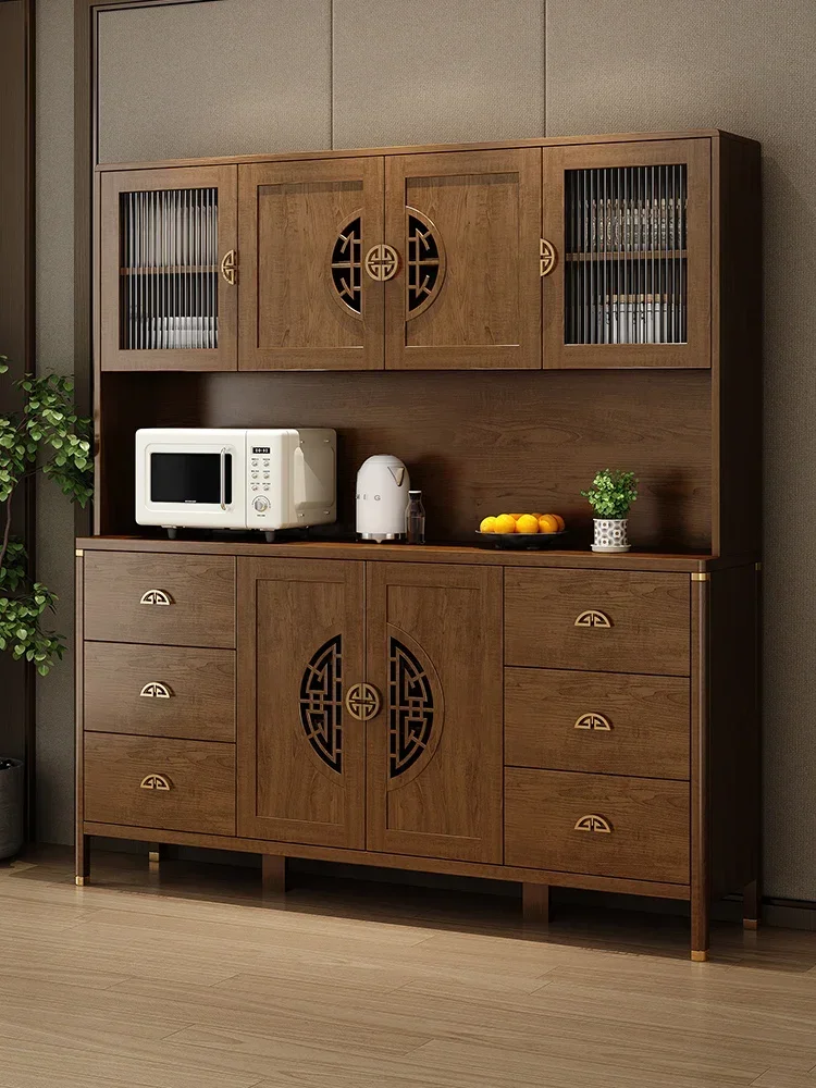 

Chinese style kitchen solid wood minimalist tea cabinet, multifunctional storage, wall integrated storage cabinet
