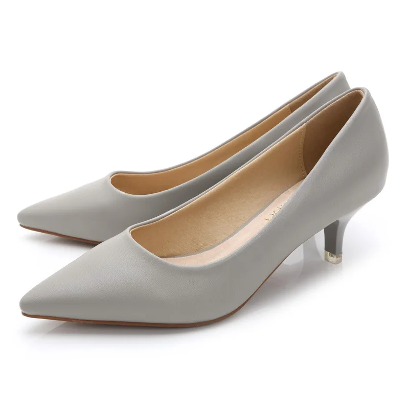OL Style Leather Pumps Women Solid Shoes Low Thin Heels Single Shoes 5cm  High Heels Ladies Office Work Dress Wedges Pumps - AliExpress 322