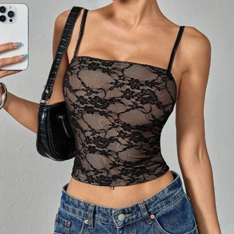 Y2k Strapless Corset Tops Summer Black Off Shoulder Tank Lace Camisole Women Sleeveless Tube Top Sexy Skinny Fit Bustier Clothes