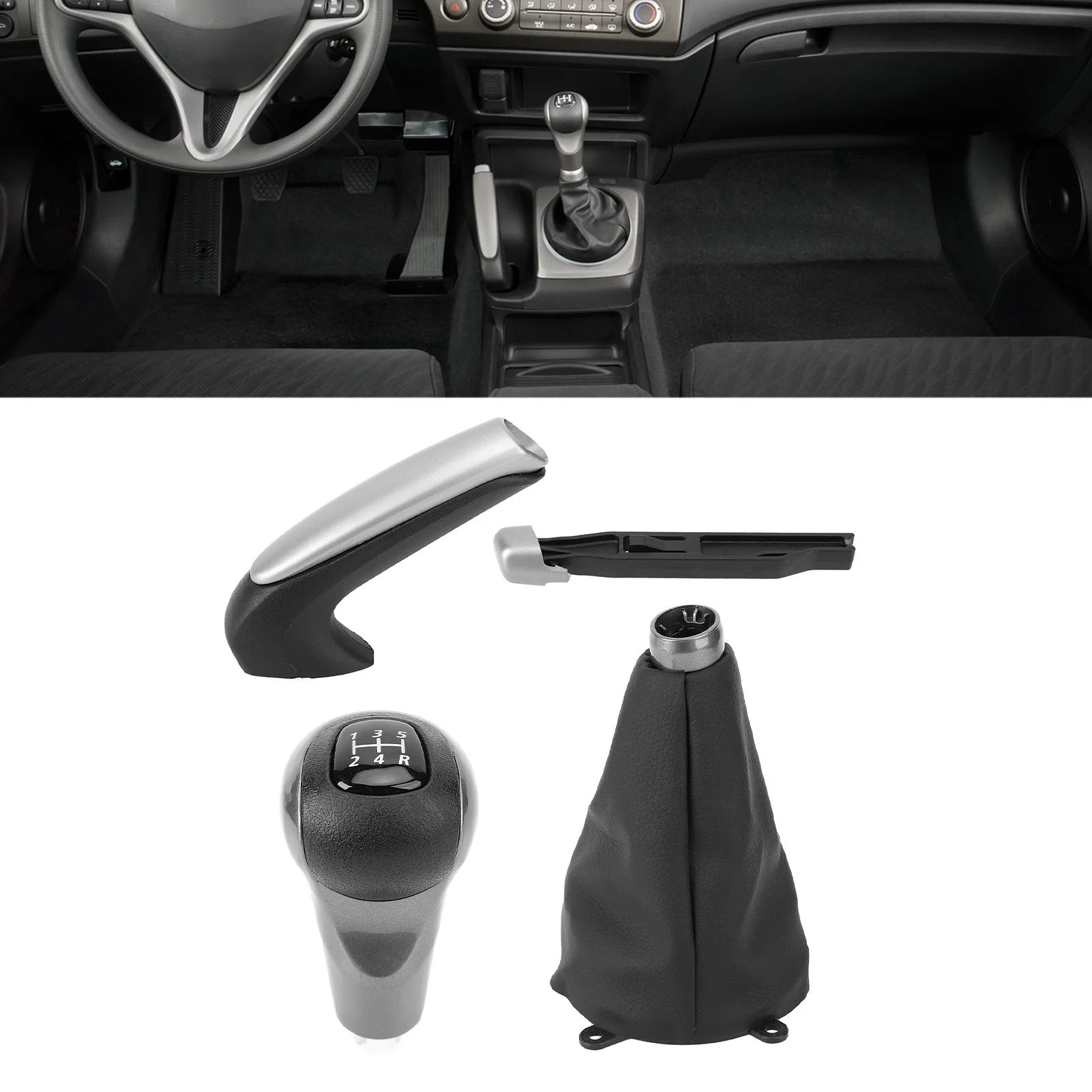 Manual Gear Shift Stick Knob 5 Speed Enhanced Comfort Stylish Look Gear Shift Knob Set High Strength 54102-SNA-A01 for Vehicle