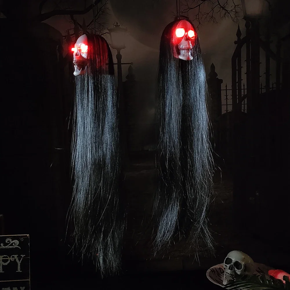 Langes Haar leuchtendes weibliches Skelett Geist Halloween hängendes Geist Skelett Horror Schädel Spukhaus Geheimraum Set Dekoration – Detail 2