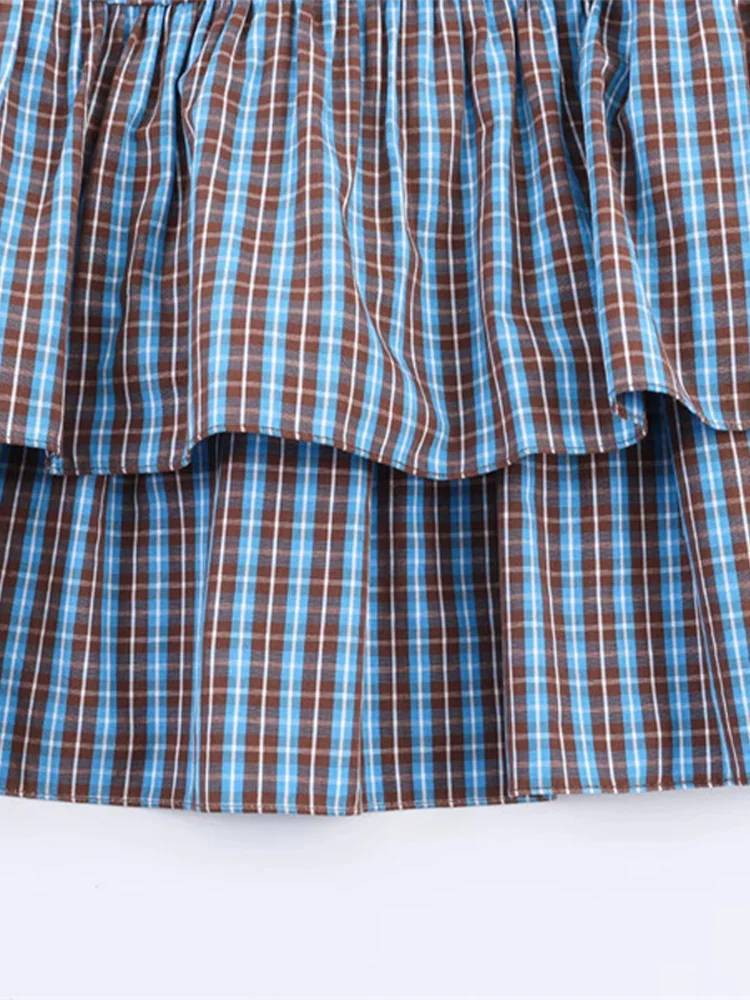 Kurzes Kleid mit Gürtel und Karomuster für Damen, Elegantes Revers-Design mit Langen Ärmeln und Knöpfen, Schlankes Party- und Abendkleid, Frühlings-Cocktailkleid für Damen – Detail 8