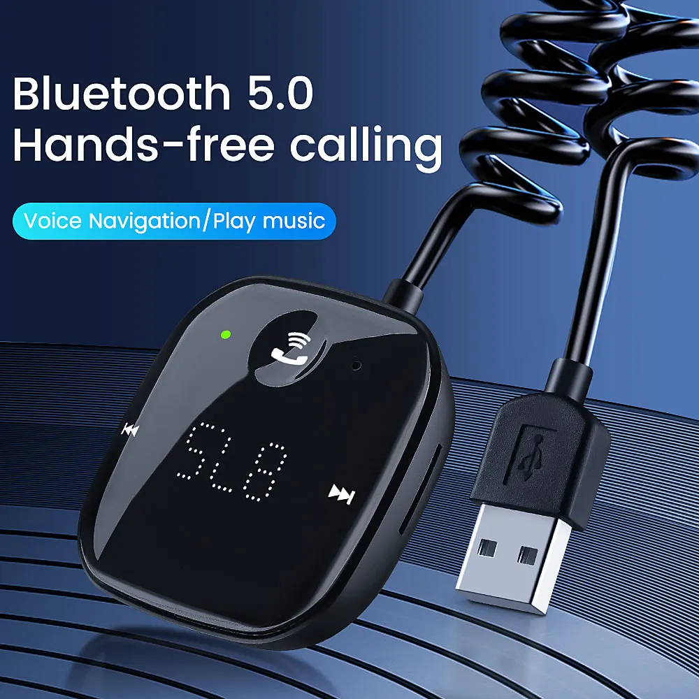 Anchtek Bluetooth 5.0 차량용 오디오 송신기 핸즈프리 무선 FM 송신기 LED 디스플레이 자동 AUX 오디오 수신기 MP3 플레이어 키트