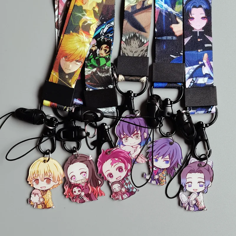 Dämon Slayer Lanyard Schlüssel Id Handy Neck Strap Kamado Tanjiro Anime Action Figure Puppe Kinder Sammlung Geschenk Spielzeug