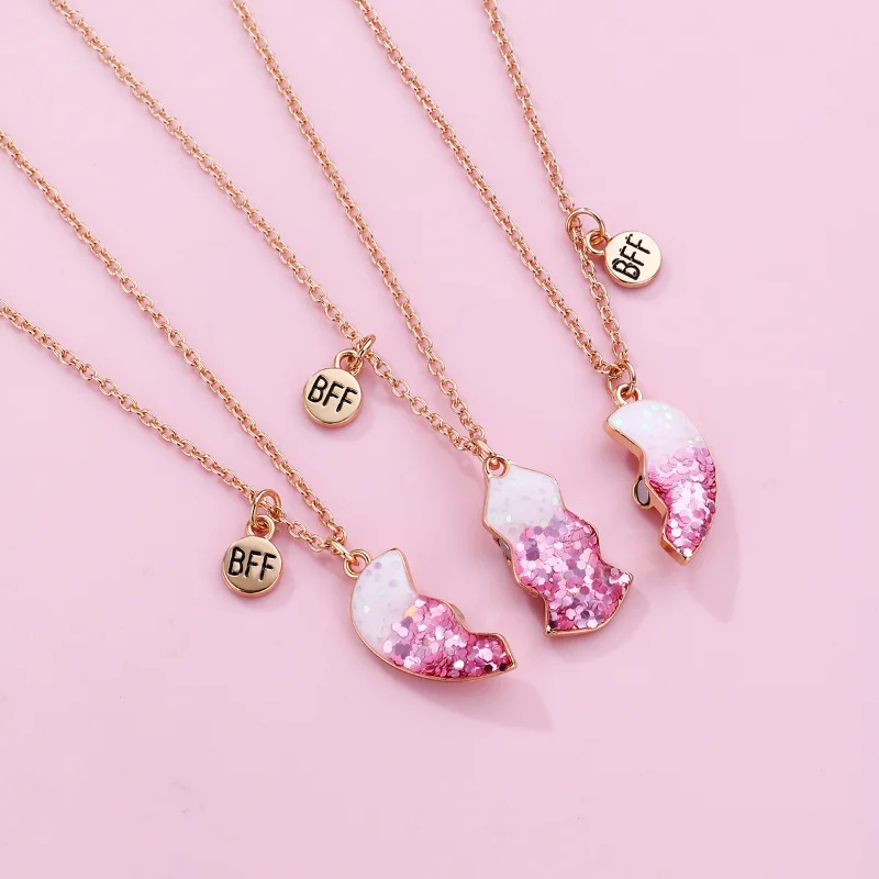 Magnetic Heart Necklace Set, Pink Magnet Heart Necklaces, BFF