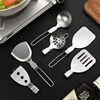 4PCS Outdoor Folding Kitchenware Set Camping Travel Portable 304 Stainless Steel Stir Frying Pot Shovel Soup Spoon 3