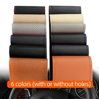 Auto Parts Interior Supplies Hand Sewn Leather Steering Wheel Cover Anti-Slip Breathable Universal Handlebar Leather Cover 2
