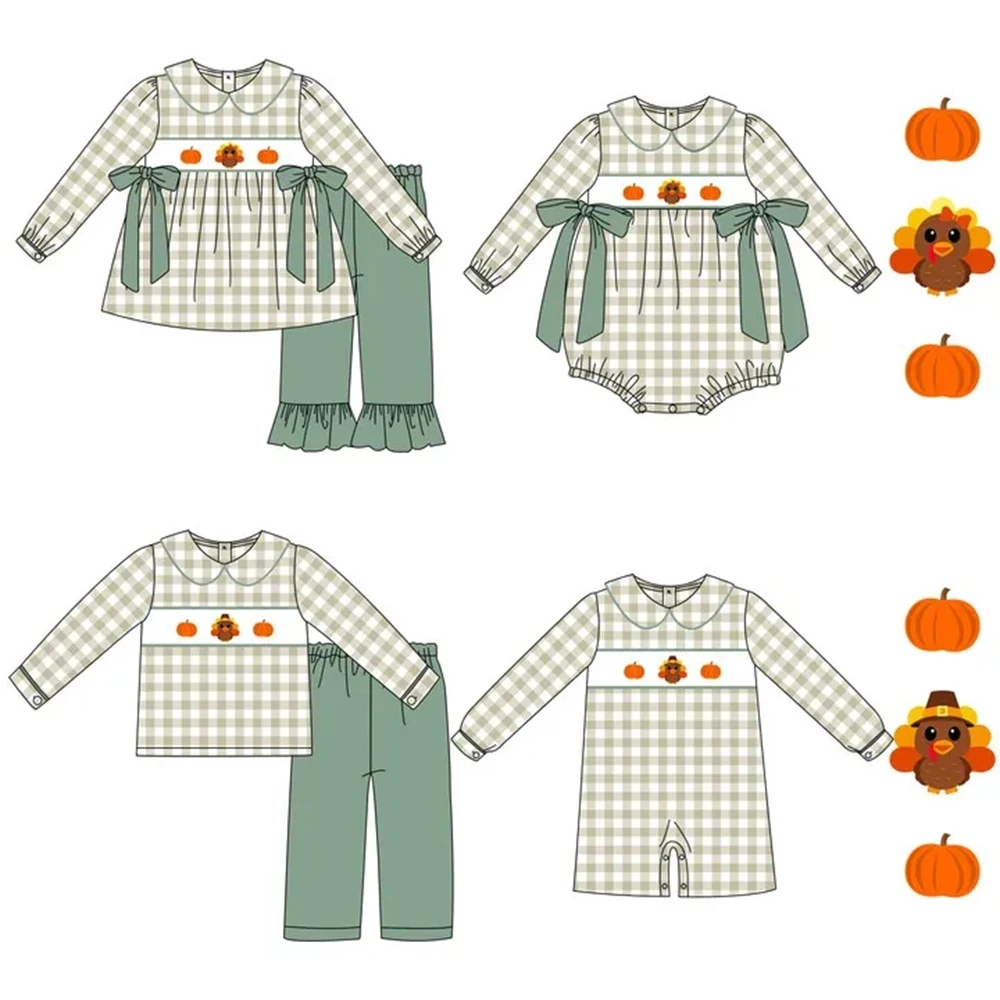 

thanksgiving clothing children's clothes long sleeve set Newborn toddler romper boys set girls clothes Pumpkin turkey pattern
