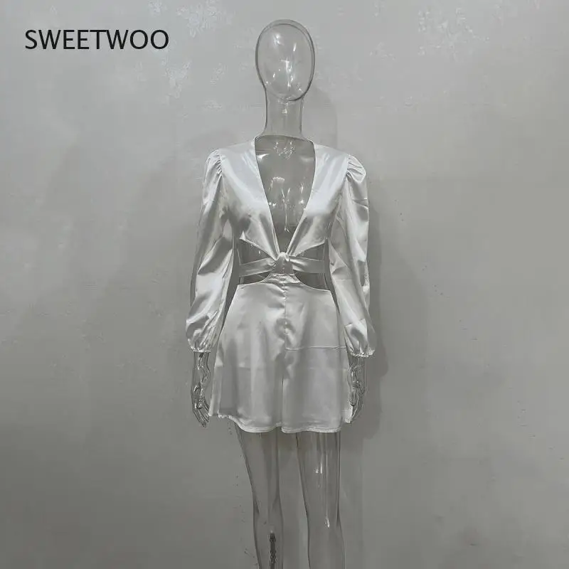 2022 White Black Long-Sleeved V-Neck Straps Casual Two-Piece Women's Jumpsuit Spring and Summer Women's New Style