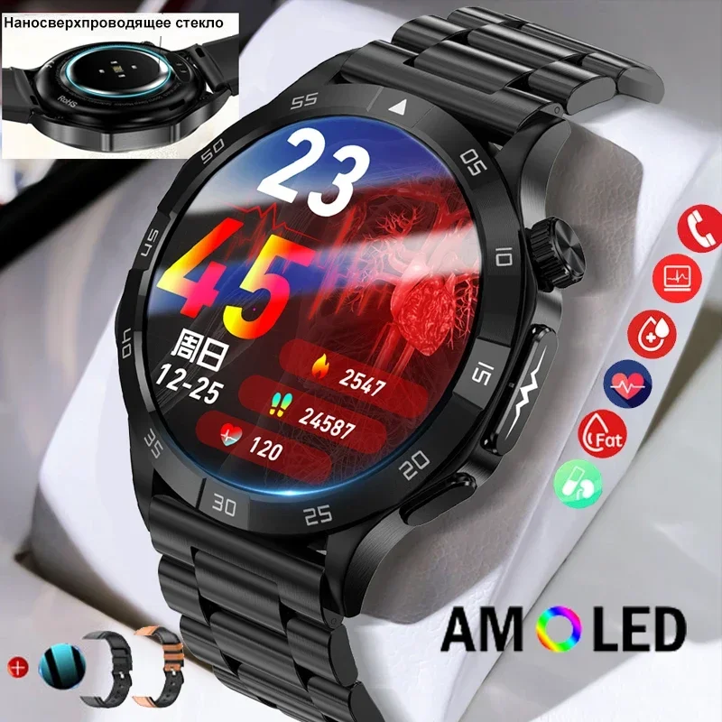 2024 New Blood Sugar Smart Watch Health Blood Lipid Monitor Dell'Acido Urico Orologio Sportivo Smart Ecg + Ppg Bluetooth Call Smartwatch Men