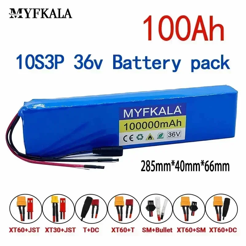 

36V 100Ah 18650 rechargeable lithium battery pack 10S3P 1000W with BMS