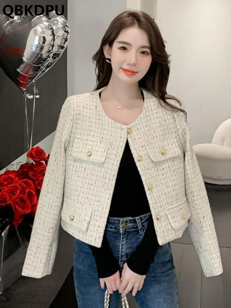 

Винтажная тонкая короткая твидовая куртка, модная женская классическая Woole куртка, повседневное шерстяное Смешанное пальто, верхняя одежда, корейский Ceketler