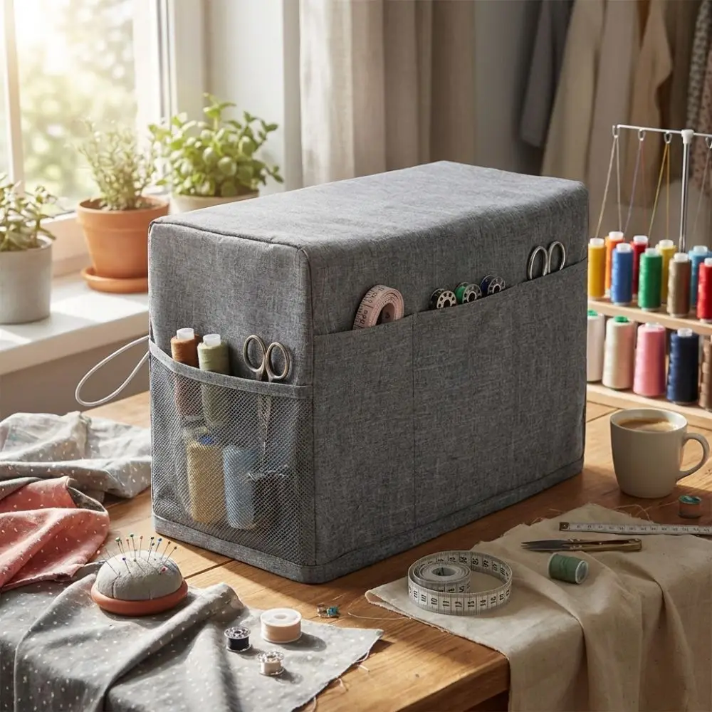 방수 재봉틀 커버 스크래치 방지 포켓 포함 보호 커버 내마모성 도구 정리함 재..