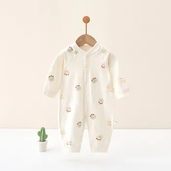 AYNIGIELL جديد الخريف الطفل بذلة واحدة الصدر الكرتون نمط ملابس الطفل 0-18 أشهر القطن الخالص طقم قطعة واحدة للأطفال 2