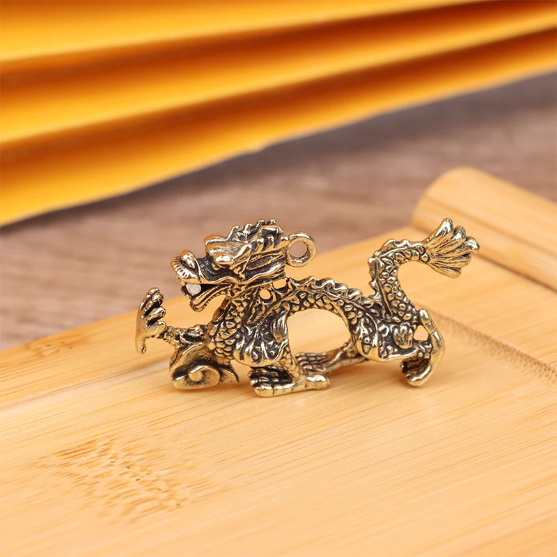 

1Pc Chinese Dragon Statue Brass Figurine Ornaments Antique Mythical Animal Miniature Home Decoration Crafts Collection