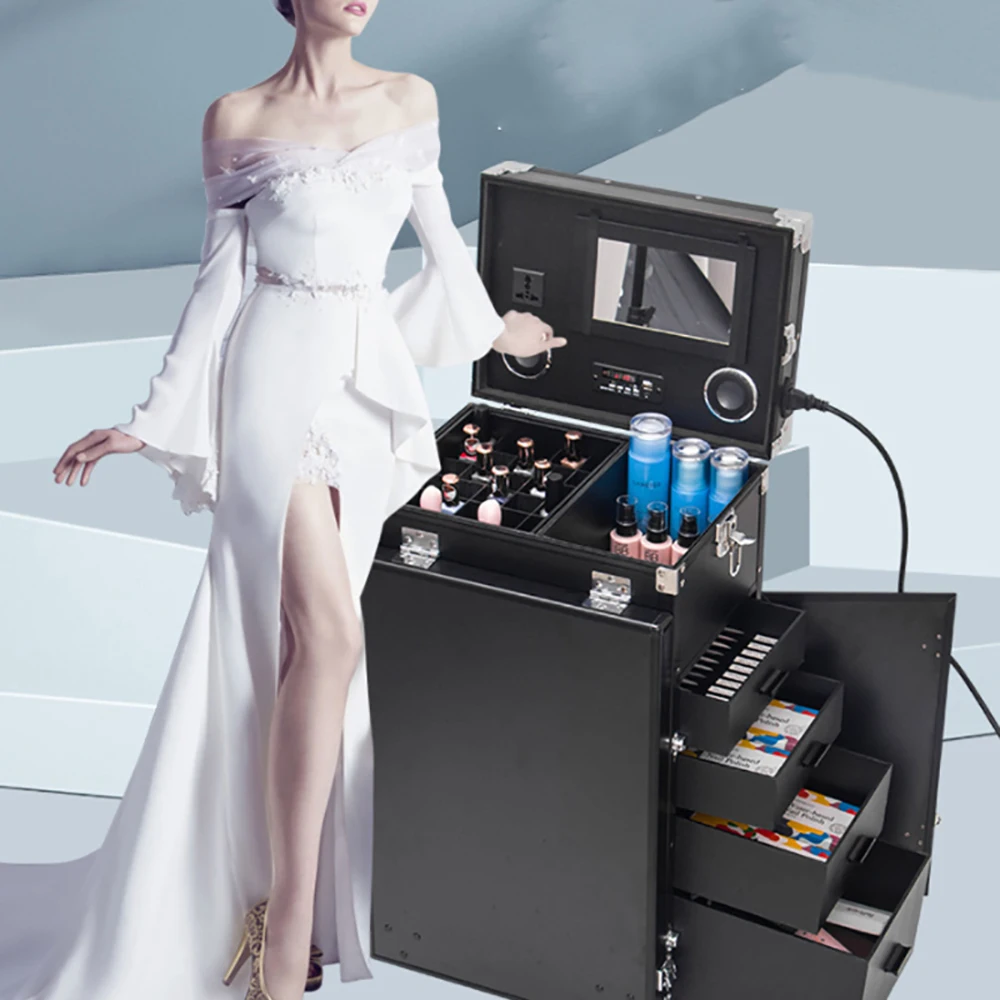 Große Kapazität tragbare Nagel kunst Werkzeuge Lagerung Organizer Box Tisch multifunktion ale Make-up Kosmetik Fall mit Trolley Schublade – Detail 12