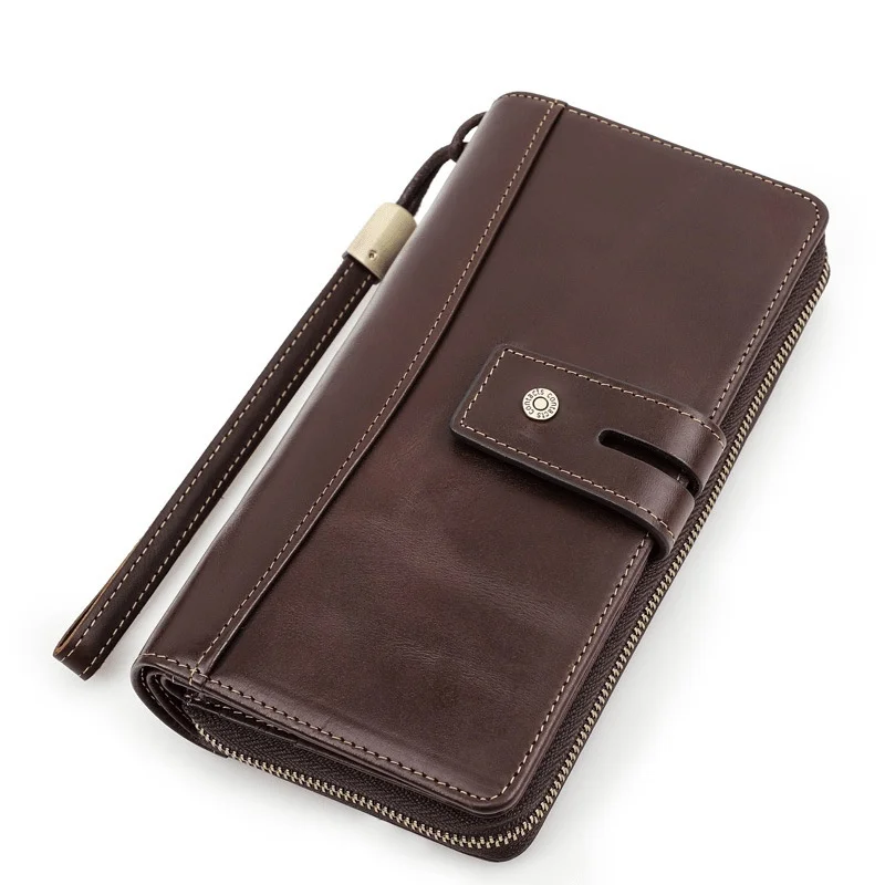 

First Layer Cowhide Men's Fashion Wallet Genuine Leather With Wrist Zipper Purse High Quality Cozy Handbags Business Clutch Bag