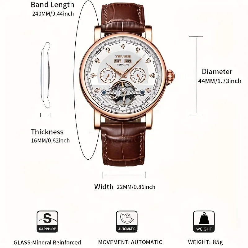 TEVISE Noctilucent Hot Style Calendar Business Watch Machinery Men's Wristwatch Automatic Mechanical Waterproof Watch