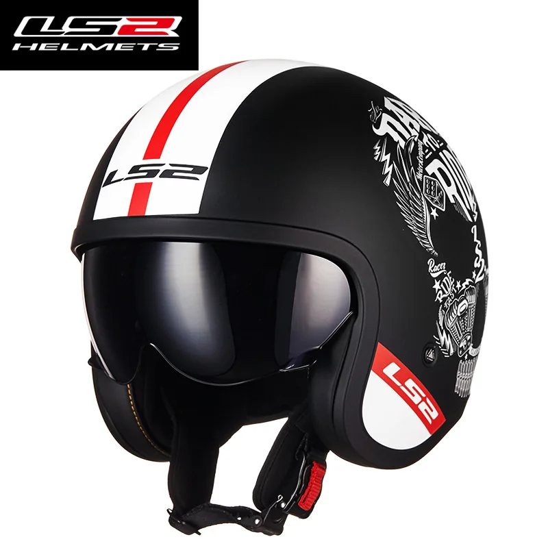 

LS2 Motorcycle Helmet Men's and Women's Electric Scooters Half Helmeted Retro Personality Four Seasons Summer Winter