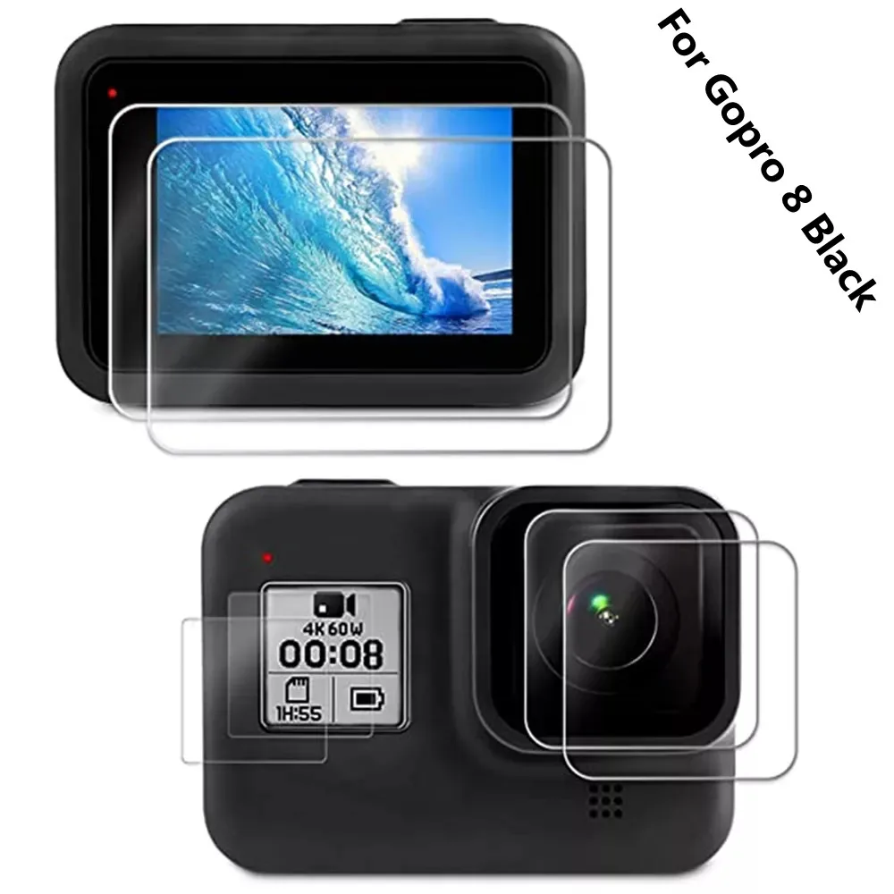 GoPro 8 스포츠 및 액션 비디오 카메라용 카메라 렌즈 강화 유리 필름, HD 화면 보호기 방진 보호 필름, 6 개입