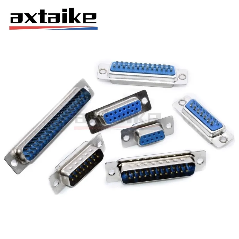 5 Pz Rs232 Db9 Db15 Db25 Db37 Femmina Maschio Saldato Tipo Di Cablaggio Connettore Porta Seriale Presa D-Sub Adattatore 9/15/25/37 Foro/Pin Blu