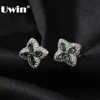 UWIN Iced Clover Earrings for Women Green/Black/White CZ Four Leaves Cubic Zirconia Stud Earrings Fashion Jewelry 1