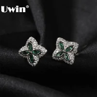 UWIN Iced Clover Earrings for Women Green/Black/White CZ Four Leaves Cubic Zirconia Stud Earrings Fashion Jewelry 1