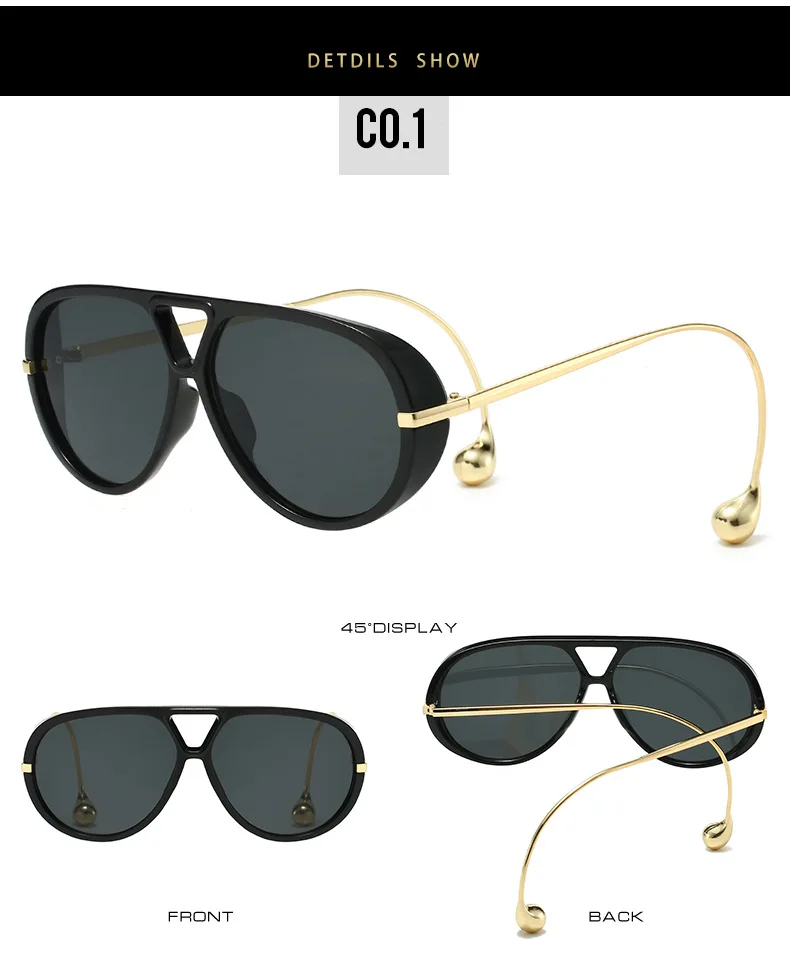 Luxus Designer Oversized Piloten-Sonnenbrille für Damen und Herren 2026 – Beliebte Vintage-Sonnenbrille mit biegbaren Bügeln im Punk-Stil – Detail 14