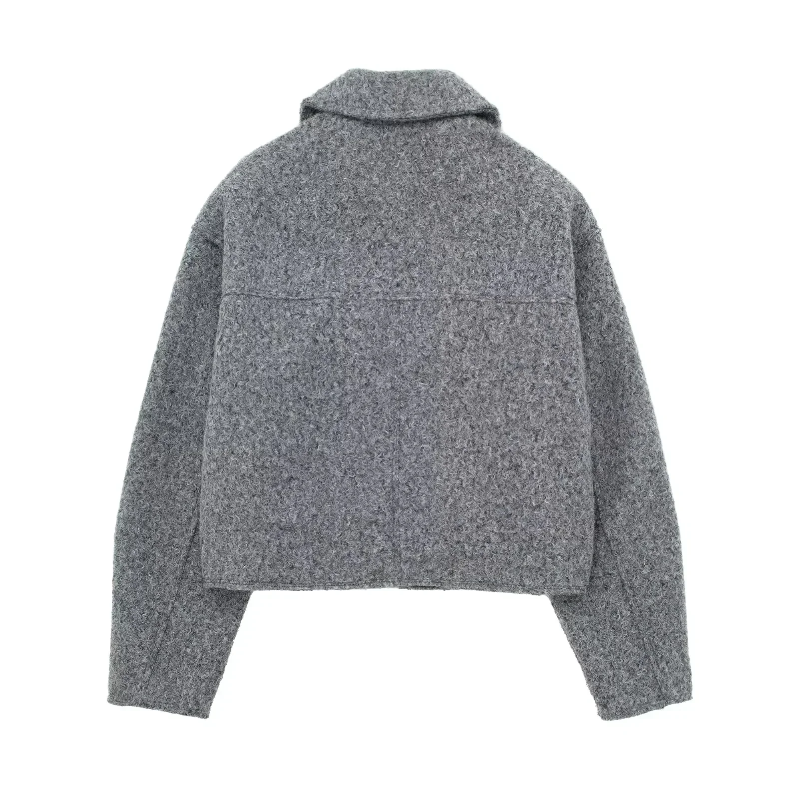 2024 Women's Elegant Solid Coat Zipper Long Sleeve Pocket Bomber Jacket Female Casual Soft Woolen Loose Streetwear Coats 6