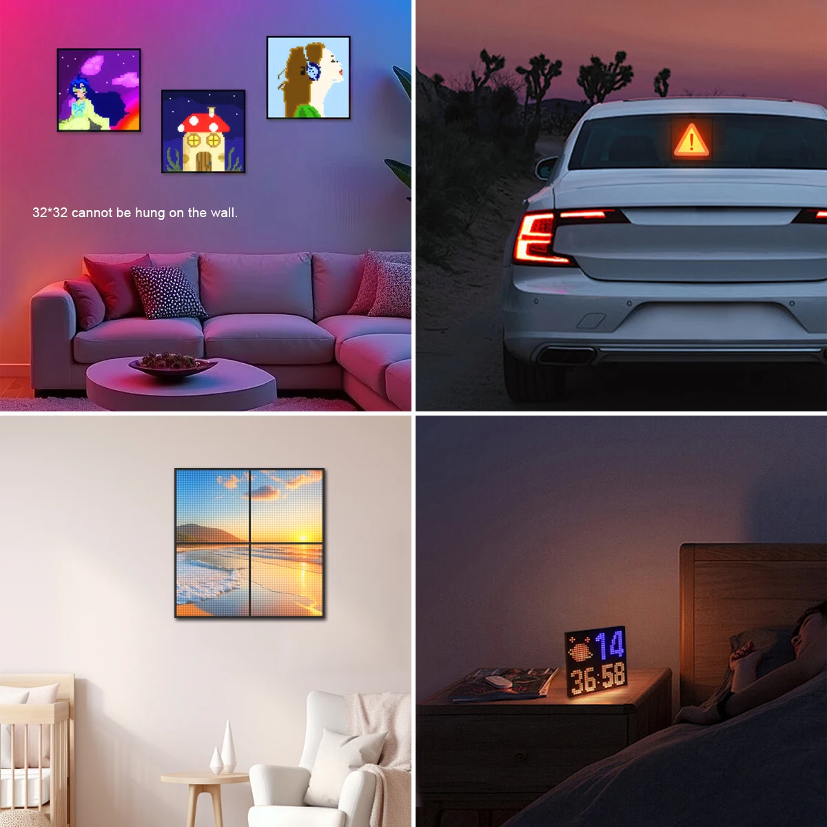 Smart Dynamic Pixel Screen Panel Light DIY Art Decor Light Bedside Nightlight 64x64 Car Shop Bar Ambinet Light USB Bluetooth 6