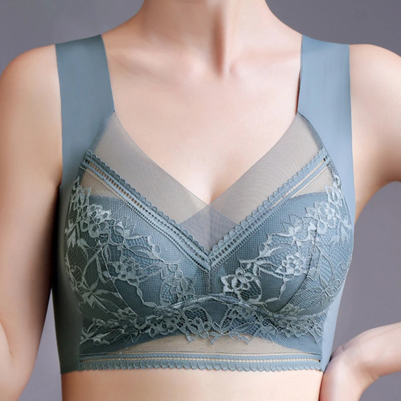 

New High-quality Gathered Beautiful Back Lace Wrap Chest Vest Women's No-steel Ring Fixed Cup Close Breasts Seamless Women's Bra