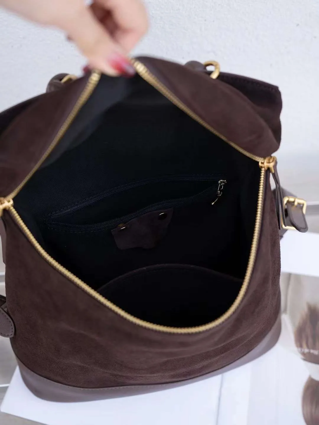 FIRMRANCH Splicing Frosted Cowhide Retro Simple Women's Backpack Anti-Theft Zipper Large Capacity Daily Commuting Pouch Fashion 6