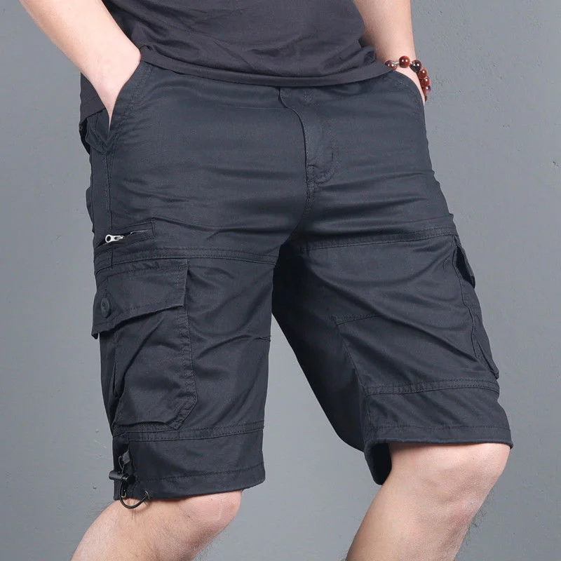

Summer Casual Knee Length Cargo Shorts Men Cotton Multi Pocket Hot Breeches Zipper Pants Overalls Military Army Tactical Shorts