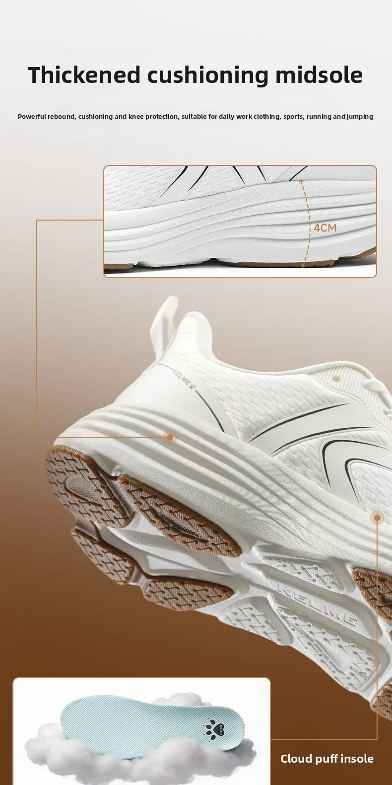 KELME Herren Damen Laufschuhe, dämpfend, rutschfest, leicht, lässige Turnschuhe, atmungsaktiv, bequem, zum Gehen, Sportbekleidung – Detail 7