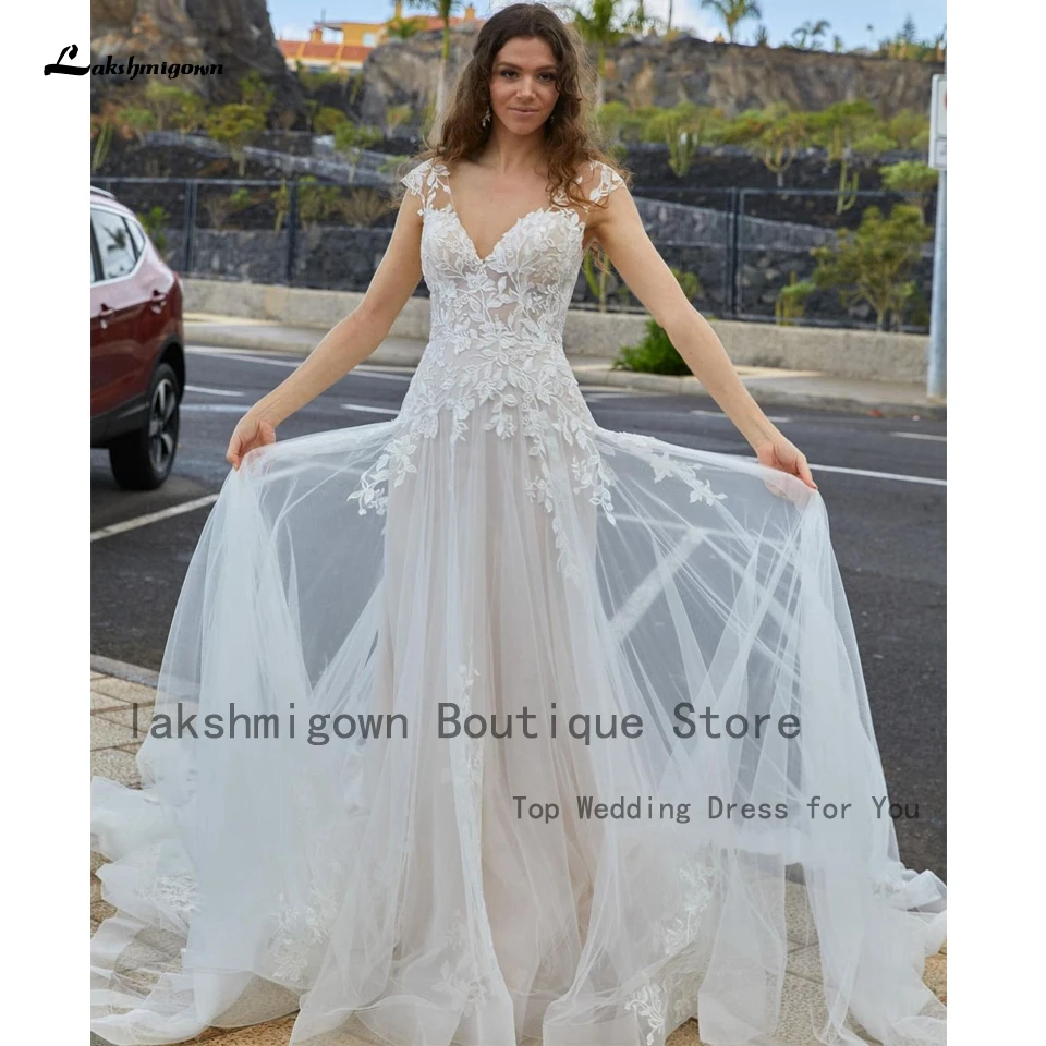 Lakshmigown Pincess Bridal Little Mermaid Wedding Dress Cap Maniche Corte 2023 Robes Lace Appliques Boho Women Dresses