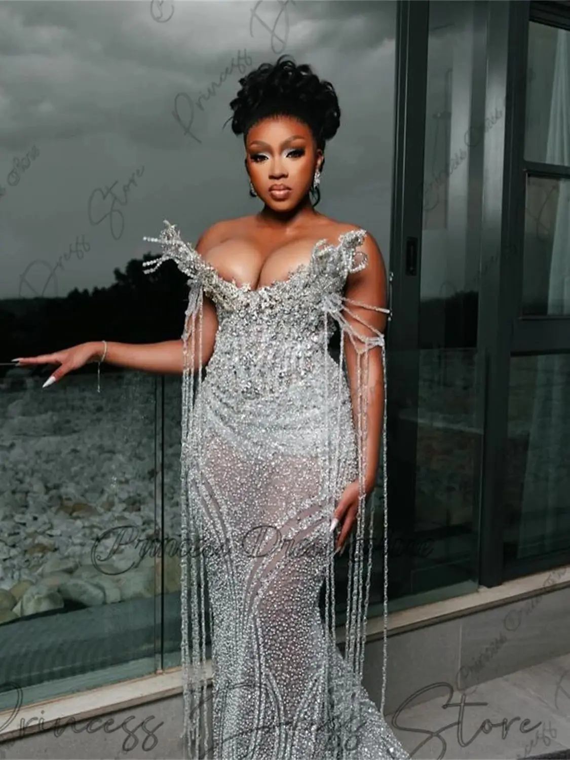 Gorgeous Aso Ebi Shiny Evening Dresses 2026 Beaded Mermaid Formal Gowns Tassel Strapless African Wedding Customized