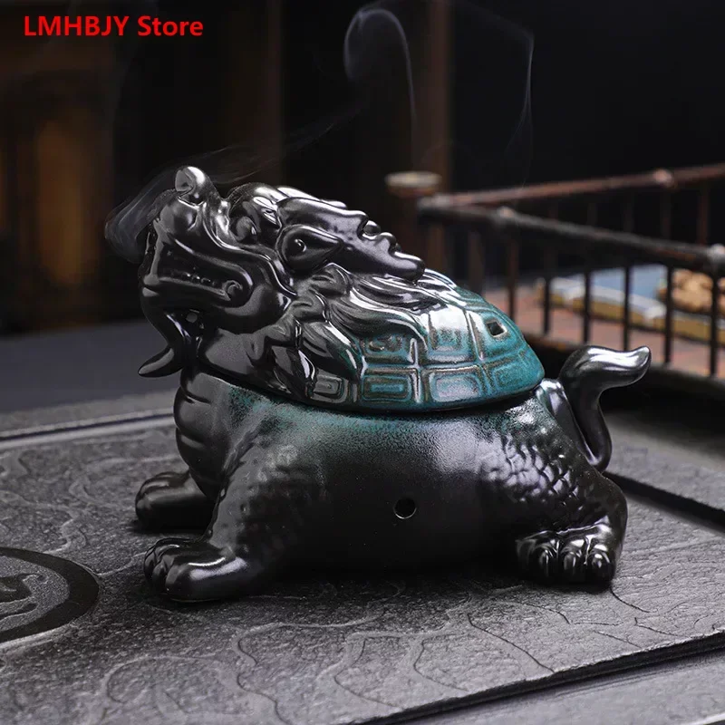 

LMHBJY Creative Ceramic Dragon Turtle Auspicious Beast Incense Burner Ornaments Sandalwood Burner Decorations