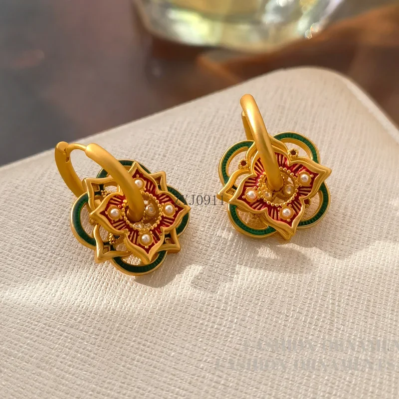 *24K Gold-plated Chinese Style Multiple Colors Enamel Earrings for