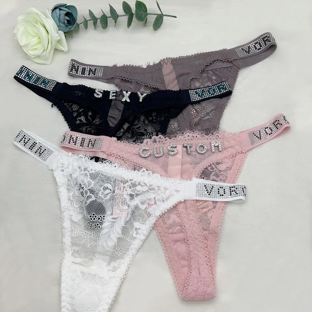 4Pcs Sexy Custom Thong With Rhinestone Letters For Women Bikini Set  Customize Name G-string Underwear Body Jewelry Birthday Gift - AliExpress