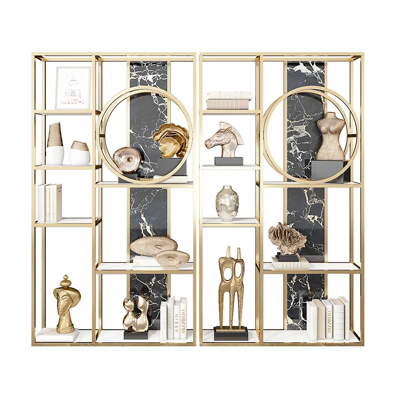 Luxury bookcase antique modern minimalist stainless steel bookcase floor-to-floor living room metal shelf display rack